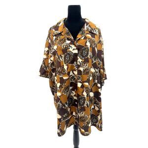 Impressions vintage brown geometric animal print short sleeve button up shirt